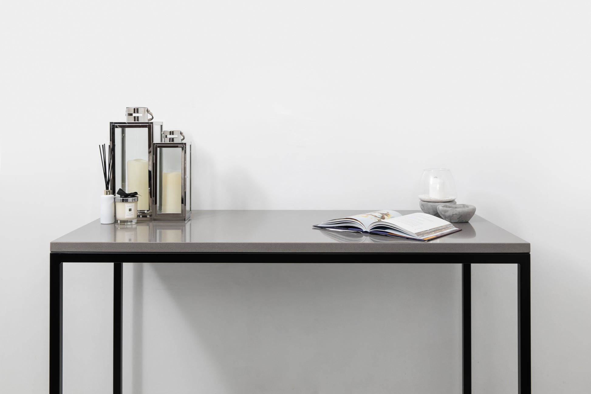 Standalone Grey Marble Steel Breakfast Bar - RESS Furniture Ltd. Decorative Wide View