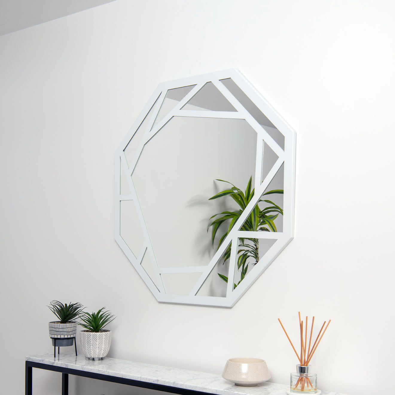 Abstract Geometric Wall Mirror - RESS Furniture Ltd. White Gloss