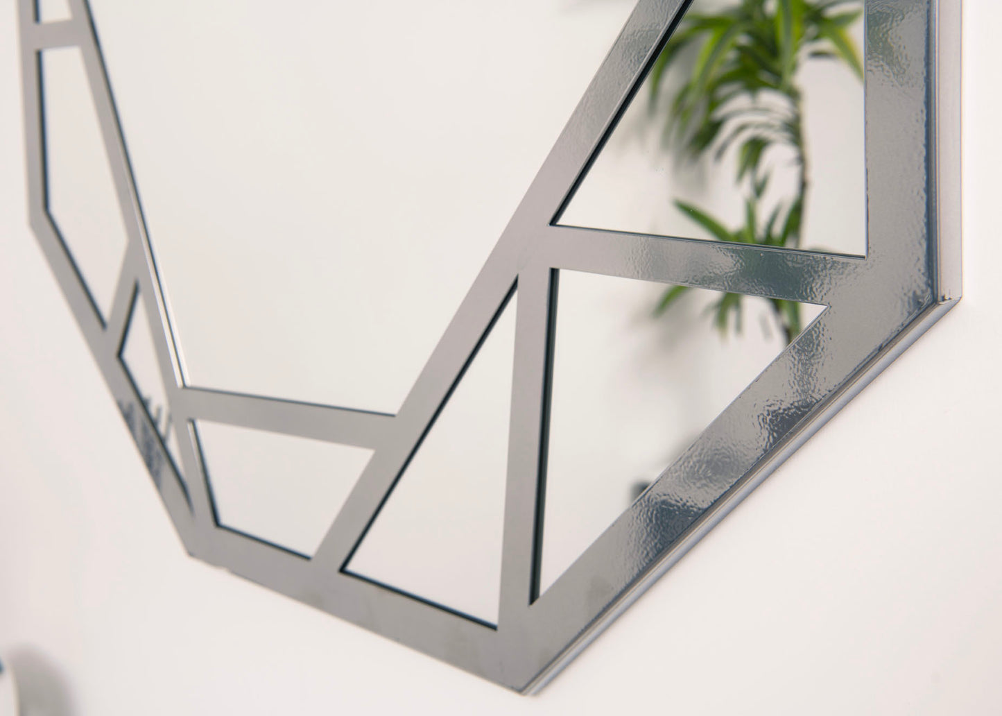 Abstract Geometric Wall Mirror - RESS Furniture Ltd. Chrome Close Up