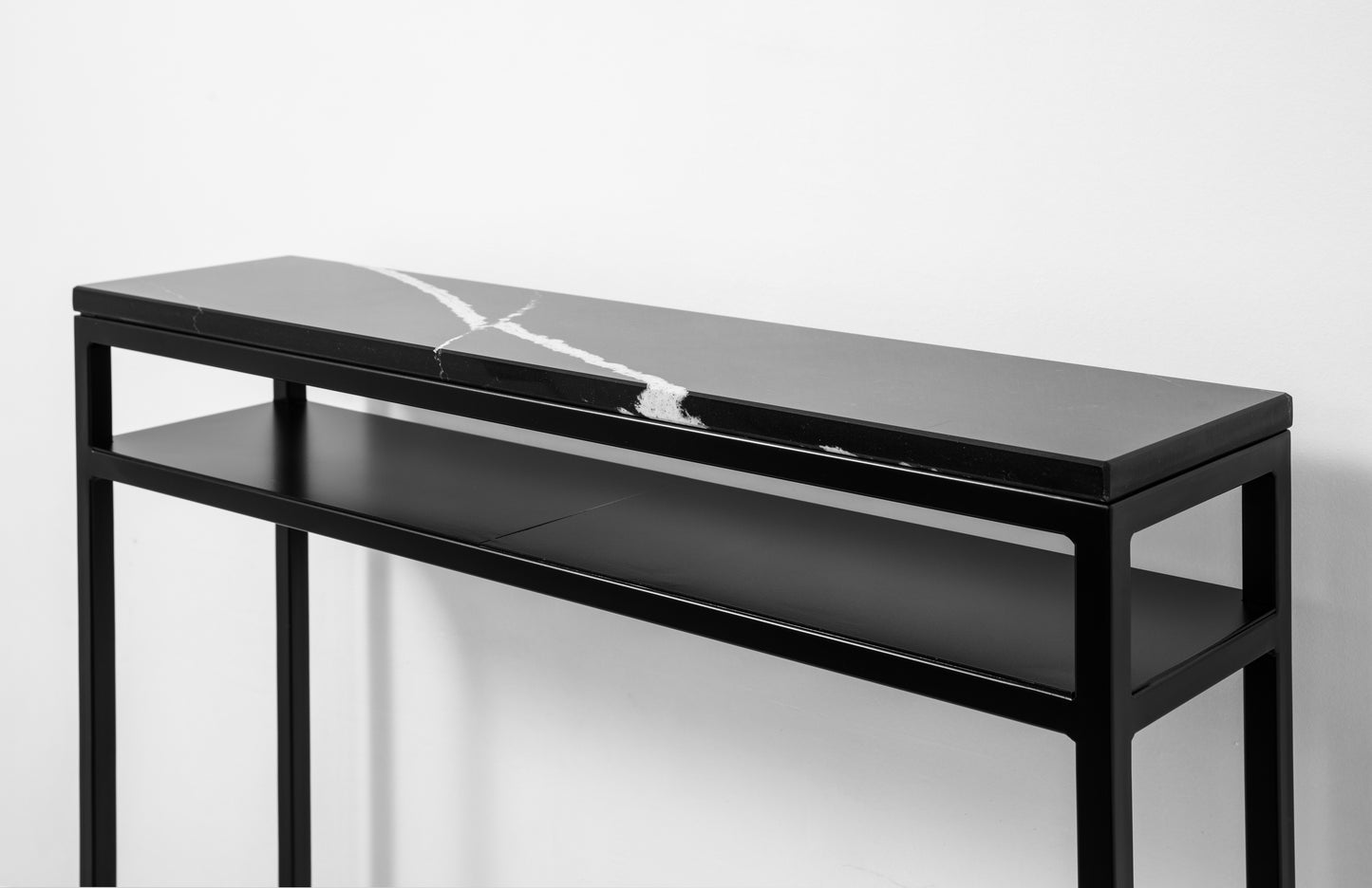 Eternal Marquinna Black Marble Console Table with Shelf- RESS Furniture Ltd. Close View