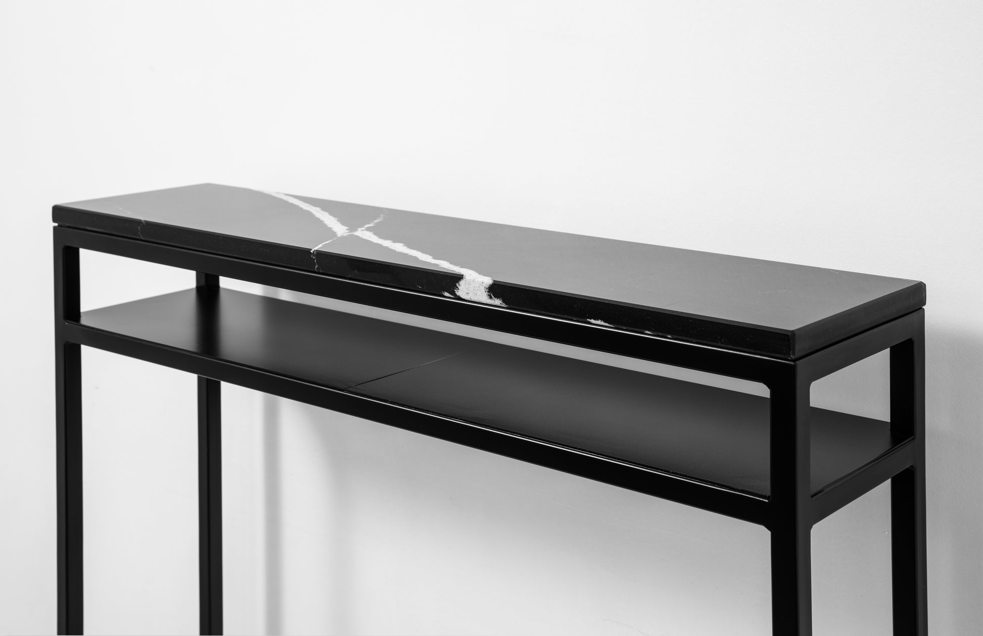 Eternal Marquinna Black Marble Console Table with Shelf- RESS Furniture Ltd. Close View