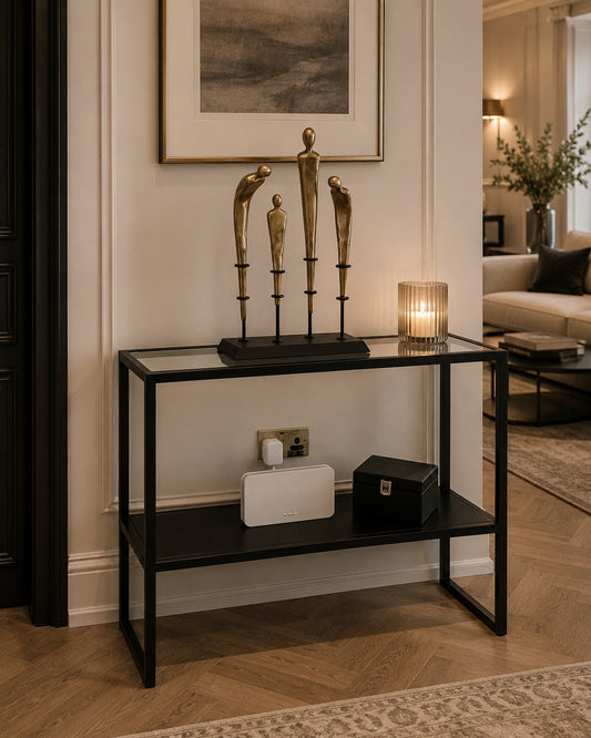 Glass Console with Shelf